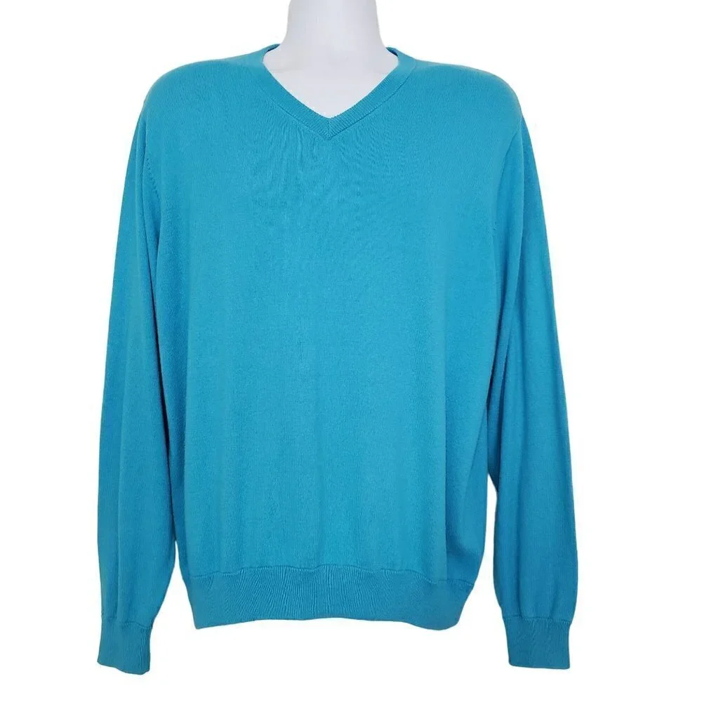 Alashan Cotton Cashmere Sweater Blue V Neck Pullover Mens Sz Large